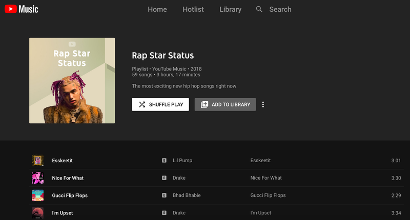 The YouTube Music website